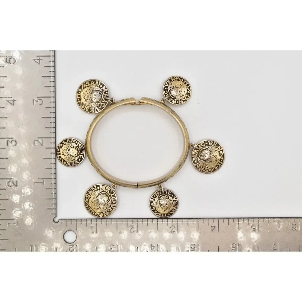 Whiting & Davis Vintage Coin Charm Bangle Bracelet Heavy Chunky Signed 70s BinAW